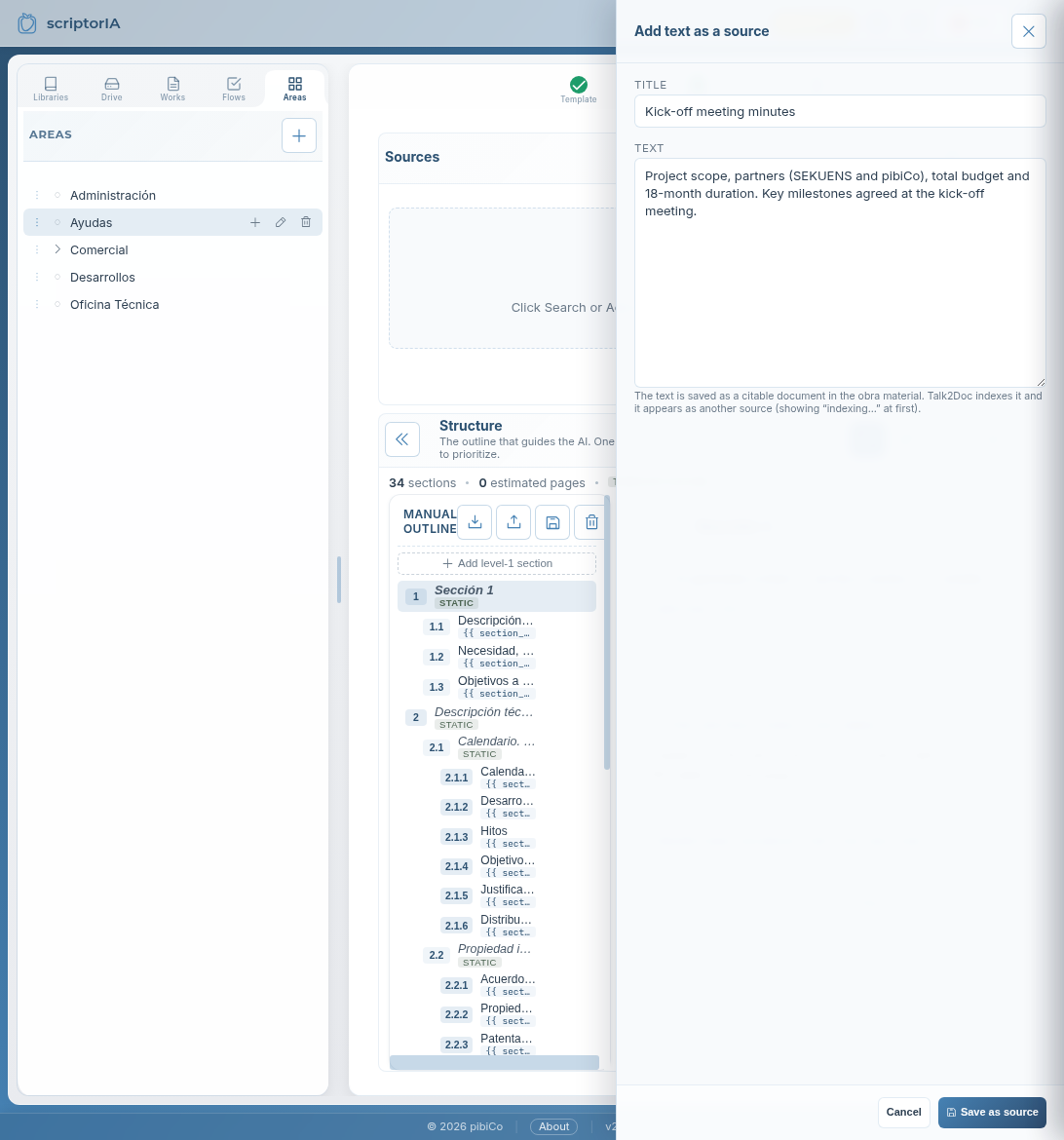 Add text as a source