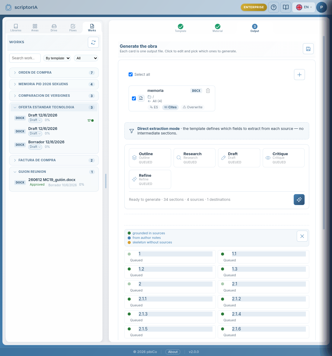 Generating the work section by section